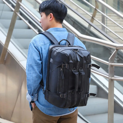 Large Travel Backpack for Men – Multi-Functional PU Leather Bag