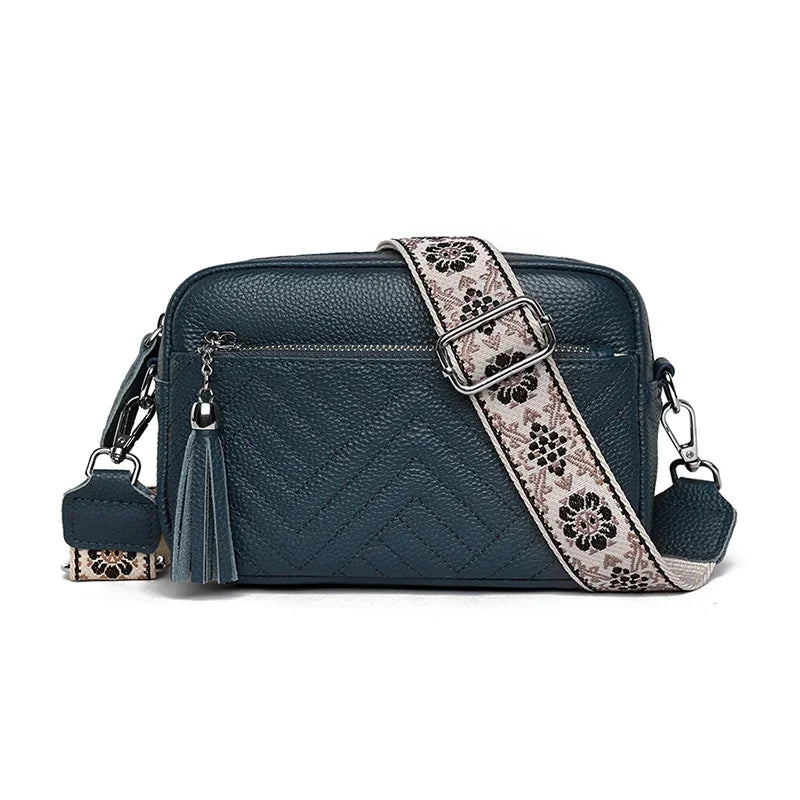 Quilted Leather Crossbody Bag for Women – Boho Guitar Strap Shoulder Bag