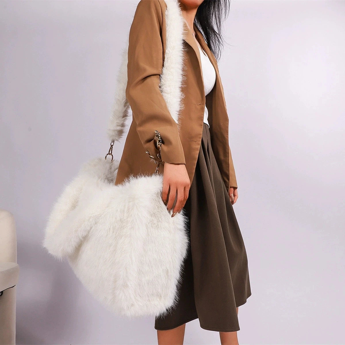 Winter Women S Furry Tote Handbags Large Capacity Commuter Ladies Faux Fur Shoulder Bag Soft Plush