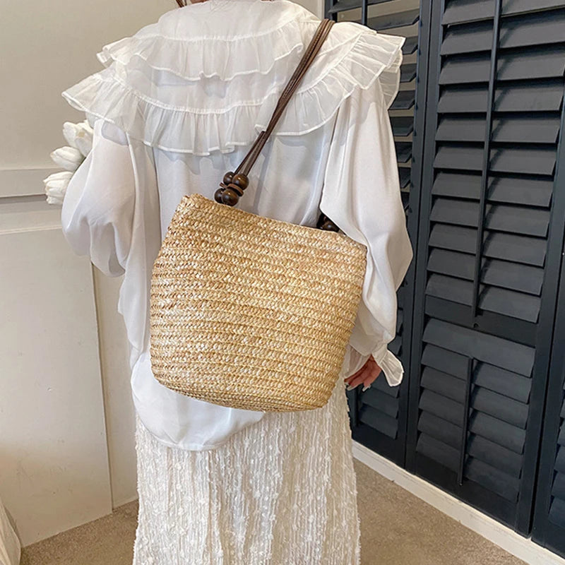 Straw Woven Shoulder Bag for Women – Handmade Boho Tote