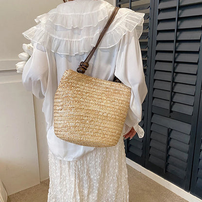 Straw Woven Shoulder Bag for Women – Handmade Boho Tote