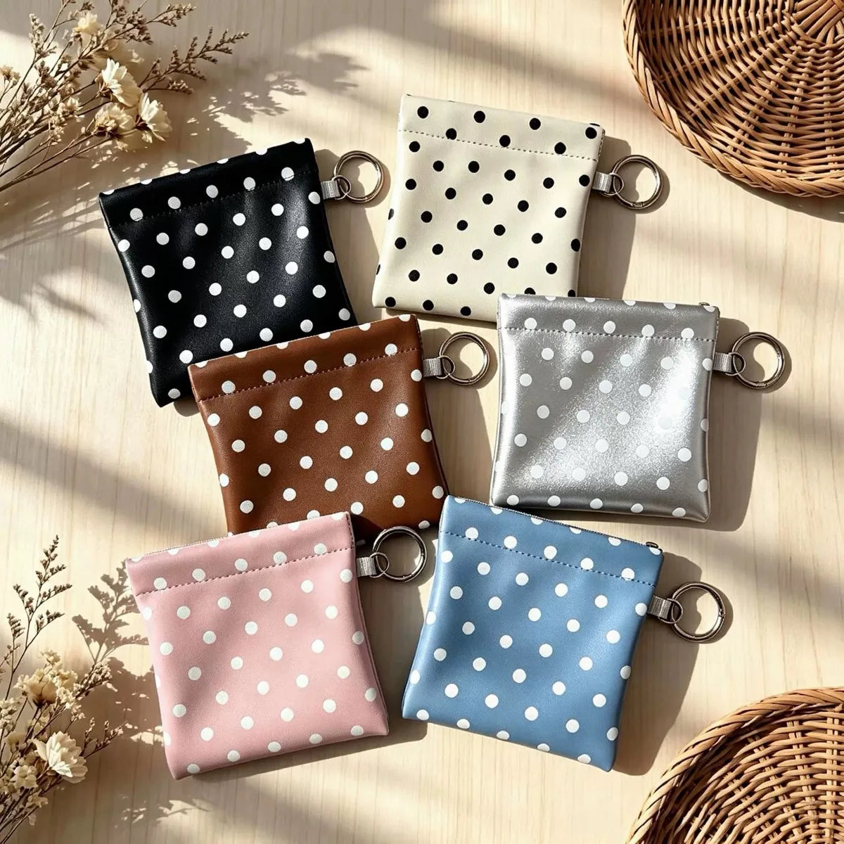 Polka Dot Coin Purse with Key Ring – Mini Snap Closure Pouch