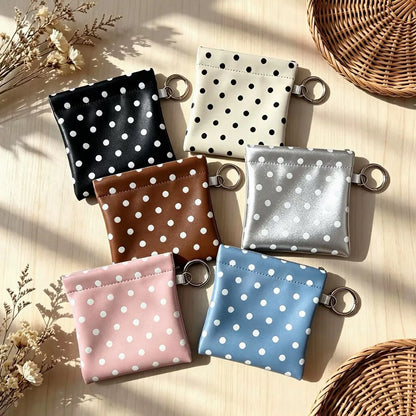 Polka Dot Coin Purse with Key Ring – Mini Snap Closure Pouch