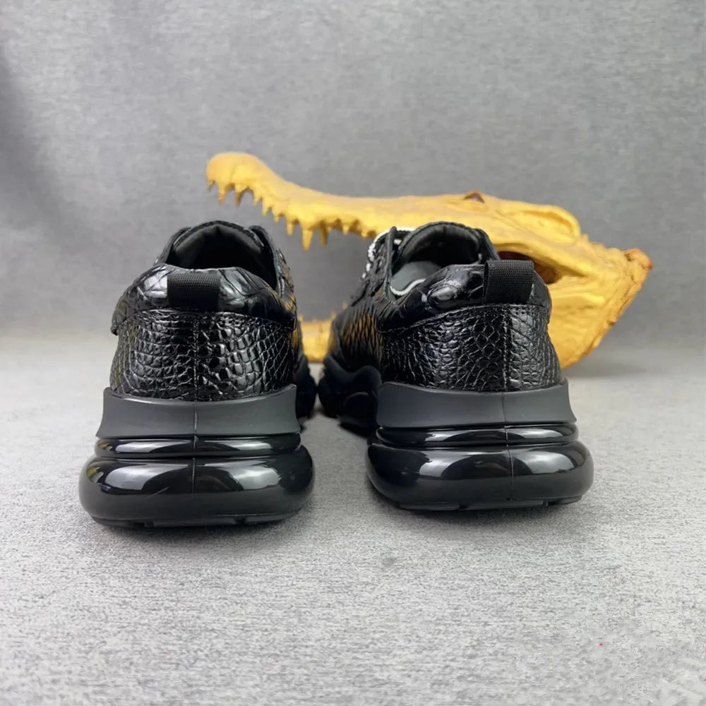 Genuine Crocodile Leather Men's Casual Lace-Up Sneakers