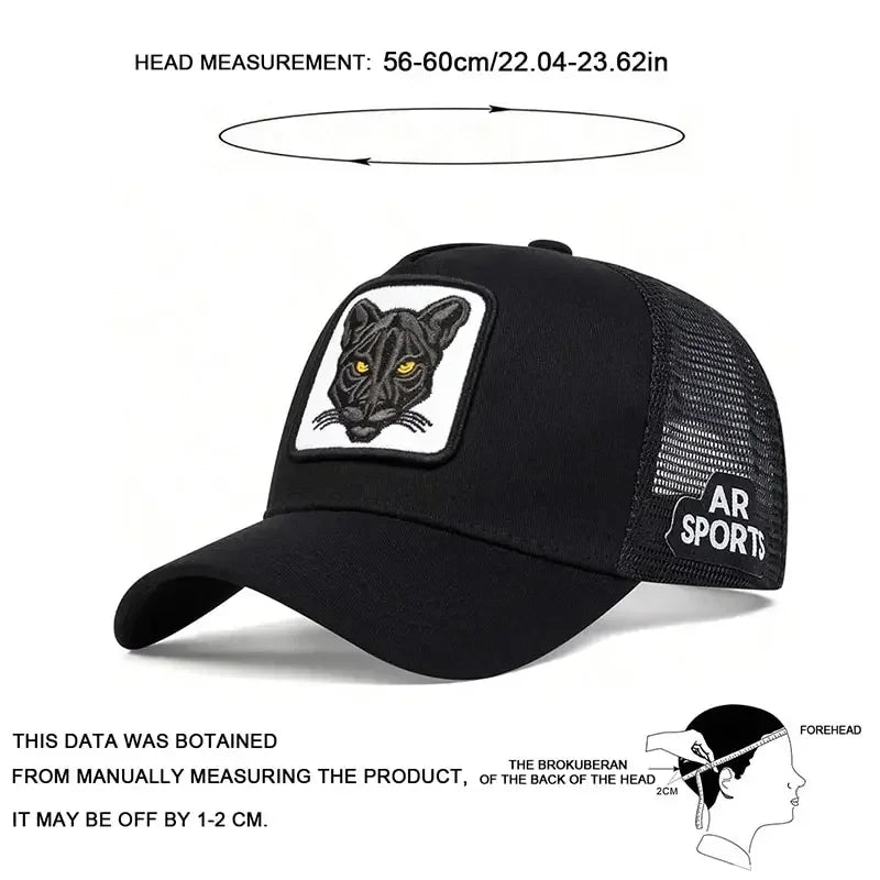 Panther Embroidery Mesh Trucker Cap – Unisex Adjustable Baseball Hat
