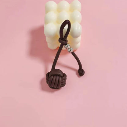 Leather Knot Ball Keychain – Woven Bag Charm & Lanyard