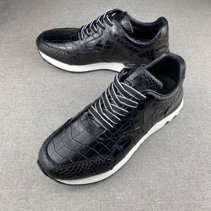 Crocodile Leather Men's Soft-Sole Sneakers – Genuine Lace-Up Flat Casual Shoes