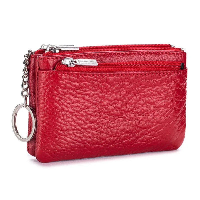 Genuine Leather Coin Purse Mini Wallet with Key Ring for Women