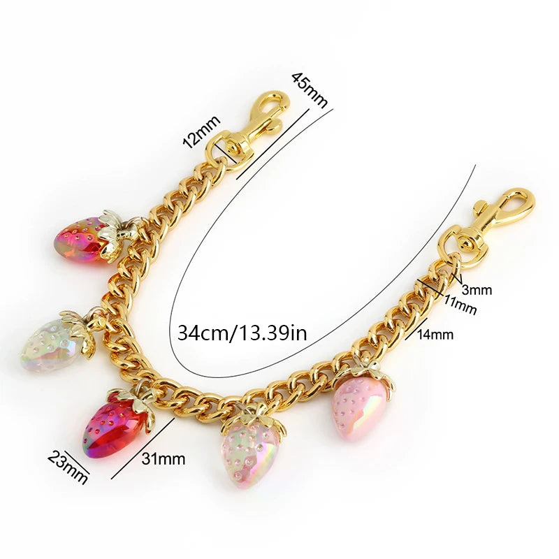 Fruit Charm Bag Chain Strap – Gold Strawberry Cherry Accessory