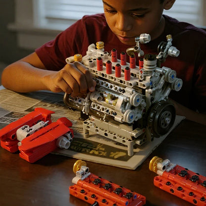 488 Supercar Engine MOC Building Blocks – Motorized Simulation Technic Set
