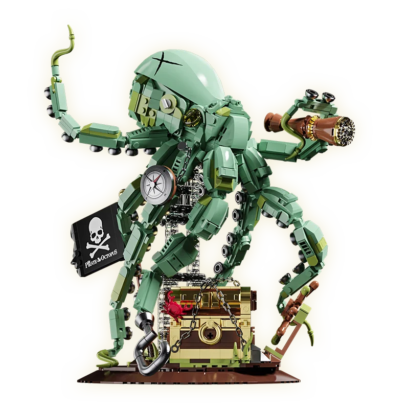 Pirate Octopus Sea Monster Building Blocks – Adventure Treasure Hunt Set
