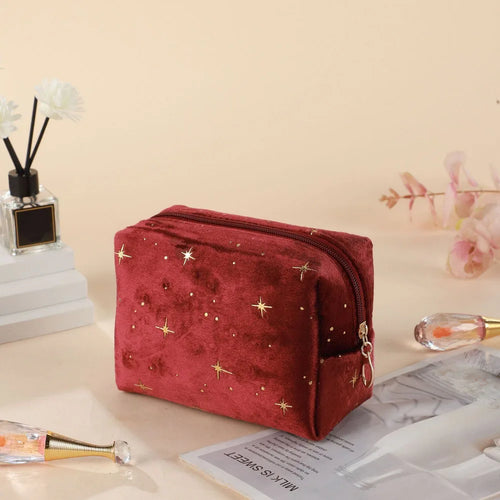 Velvet Makeup Bag with Star Pattern – Travel Cosmetic Pouch