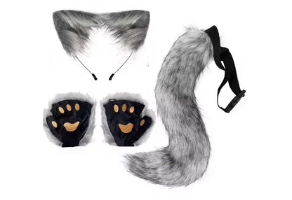 Fluffy Fox Tail & Wolf Mask Cosplay Set – 3pcs Halloween Costume