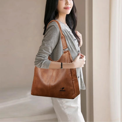 3-Layer Soft Leather Hobo Tote Bag for Women – Large Shoulder Handbag