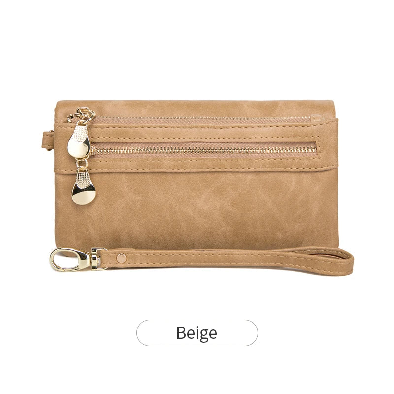 Women's Retro Long Wallet Large Capacity Double Zipper Multi-Card Clutch