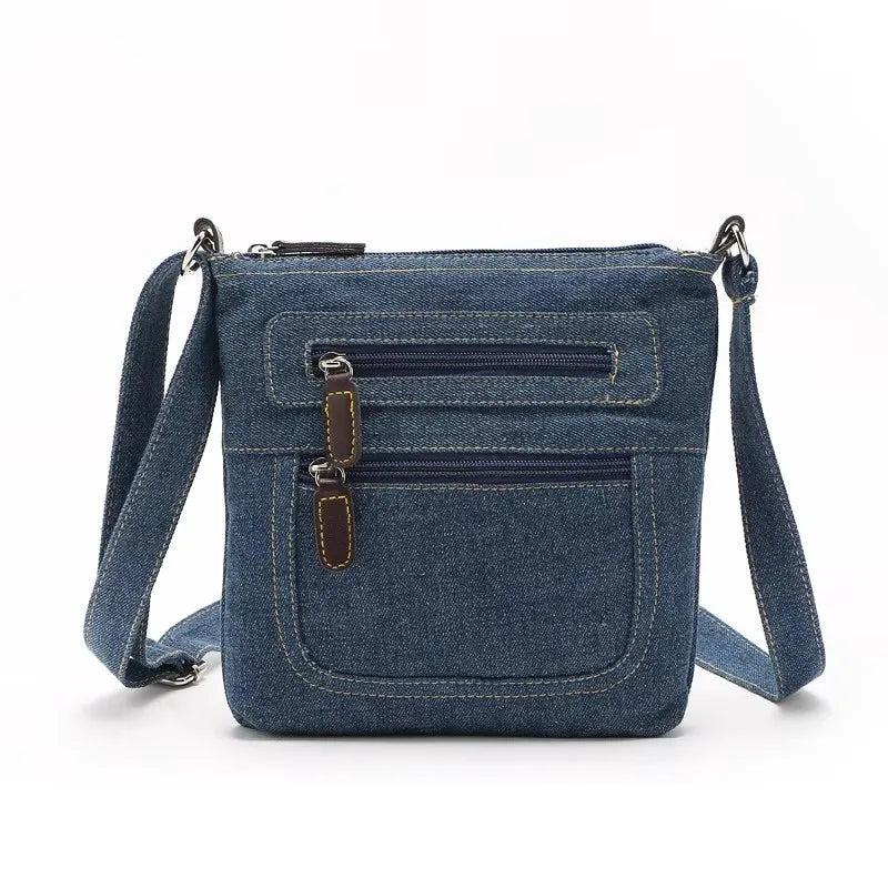 Denim Crossbody Shoulder Bag – Multi-Pocket Women's Purse
