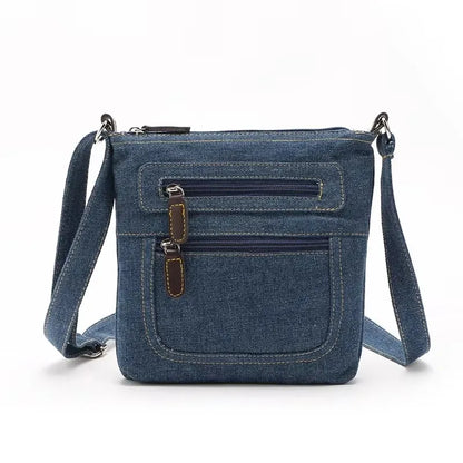 Denim Crossbody Shoulder Bag – Multi-Pocket Women's Purse