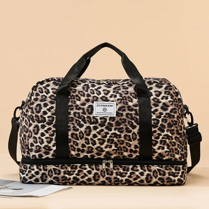 Leopard Print Gym Duffle Bag with Shoe Compartment