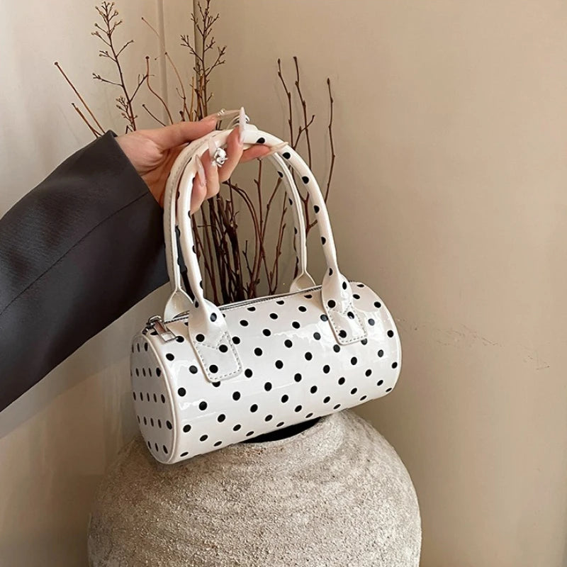 Crossbody Bag Women Barrel Shape Mini Top Handle Purse Pu Leather Polka Dot Cute Handbag Adjustable