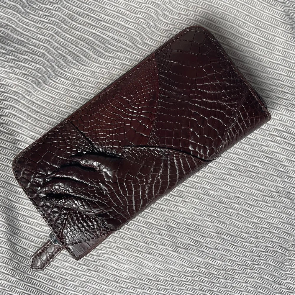 Crocodile Claw Leather Long Wallet – Men's Black Clutch Bag
