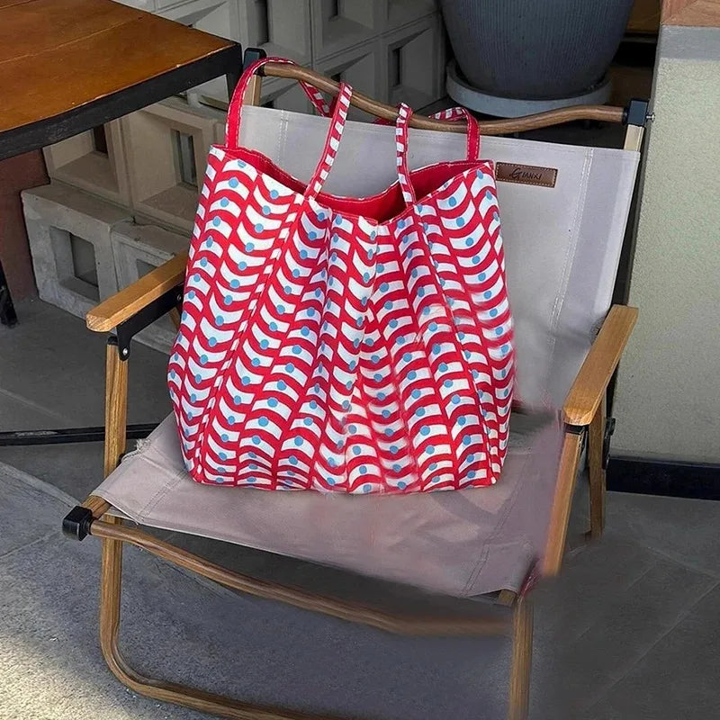 Wave Print Tote Bag for Women – Cute Reversible Shoulder Handbag