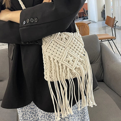Macrame Tassel Crossbody Bag for Women – Woven Beach Bag