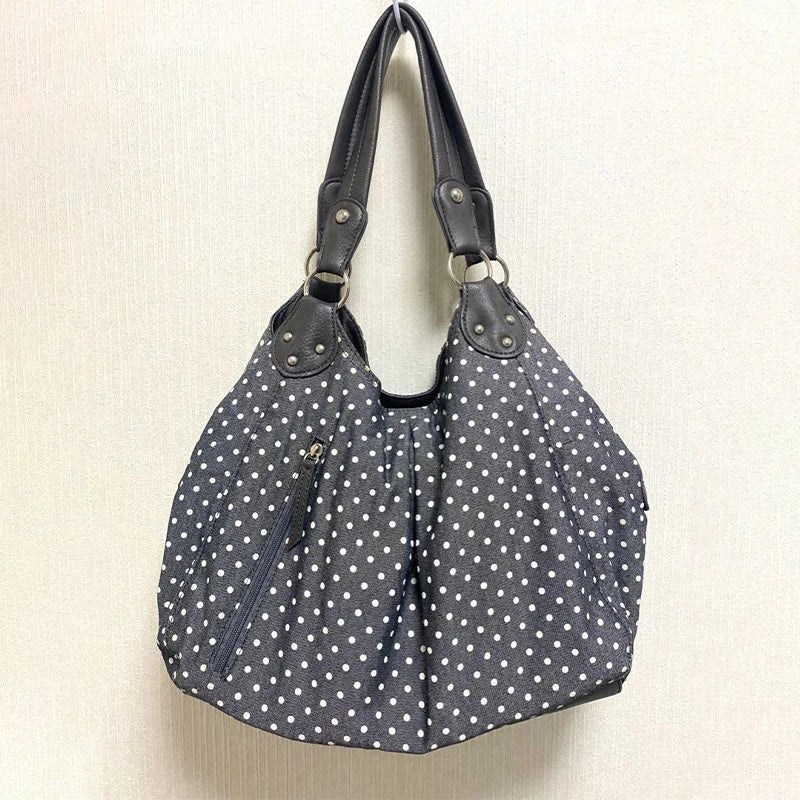 Large Capacity Polka Dot Tote Bag – Vintage Hobo Handbag