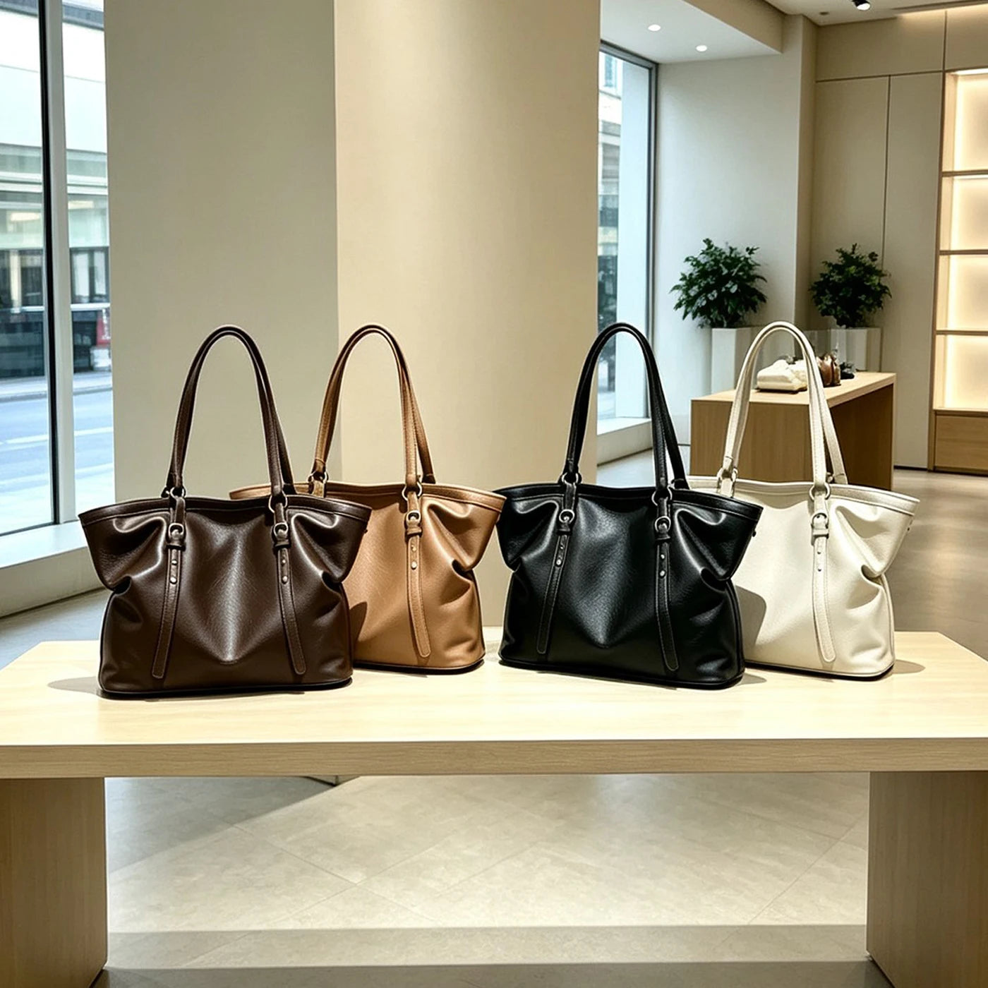 Moods Women Big Shoulder Tote Bags Soft Vegan Leather Solid Color Large Capacity Shoppers Latest