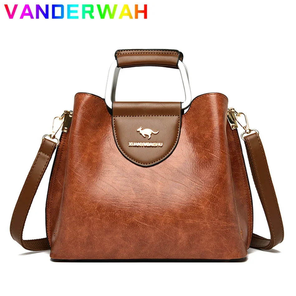 Women's Oil Skin Leather Tote Handbag – Luxury Designer Shoulder Bag