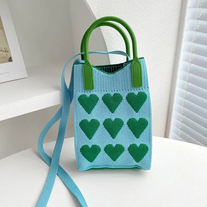Heart Knit Mini Handbag – Cute Women's Shoulder & Crossbody Bag