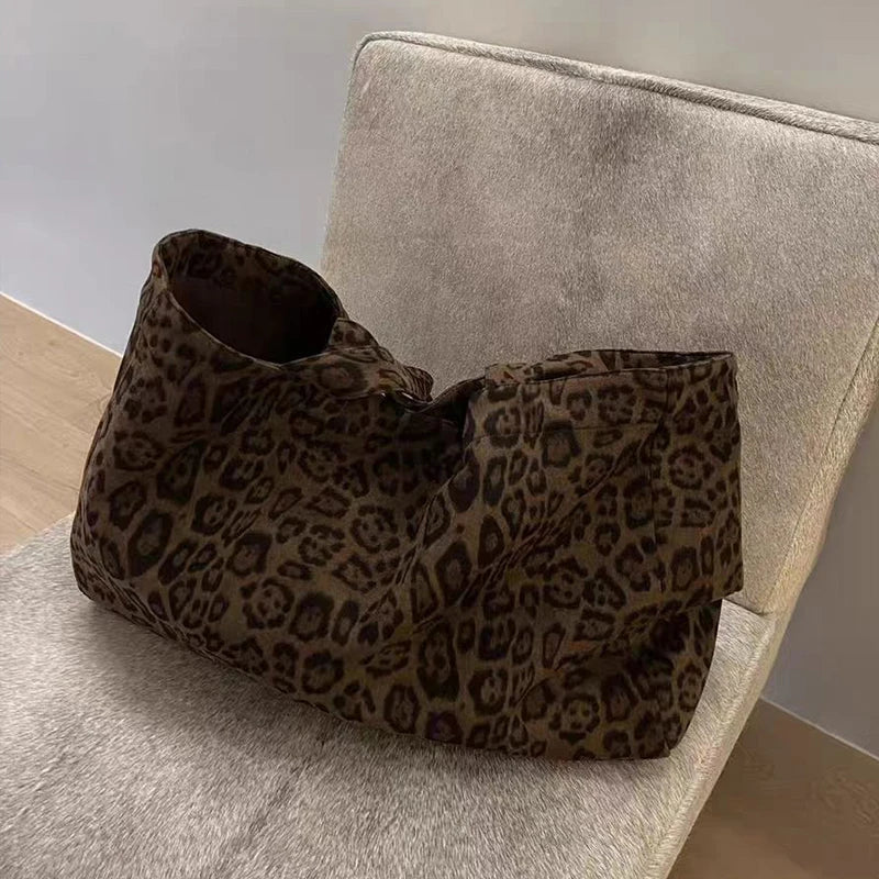 Leopard Print Suede Tote Bag Large Capacity for Women