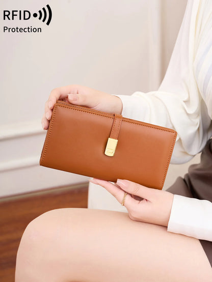RFID Blocking Ultra-Thin Long Wallet for Women – PU Leather Double Fold Card Clip