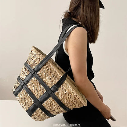 2022 Beach Basket Summer Bag Straw Bags Big Rattan Shoulder Large Capacity Woven Hand-Made Handbags