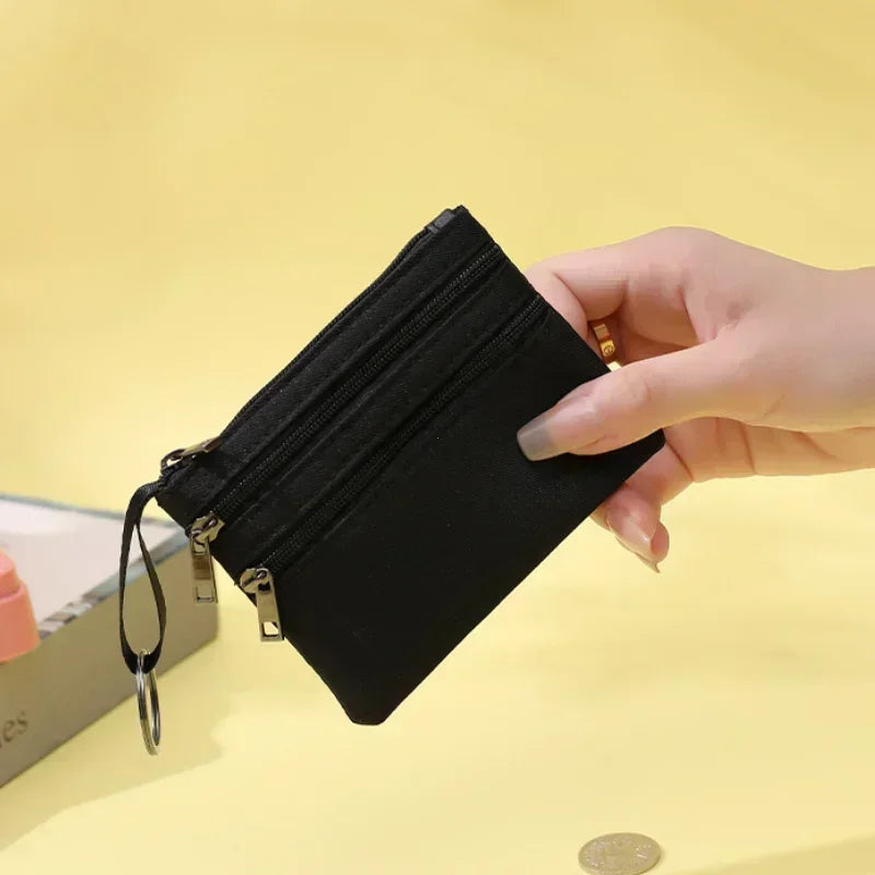Canvas Mini Coin Purse – Zipper Pouch for Keys, Cards & Cash