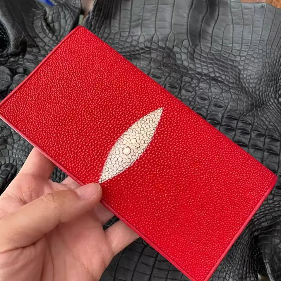 Stingray Skin Long Wallet – Large Capacity Bifold Purse for Men & Women