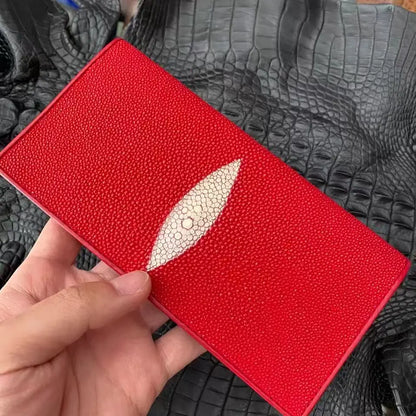 Stingray Skin Long Wallet – Large Capacity Bifold Purse for Men & Women