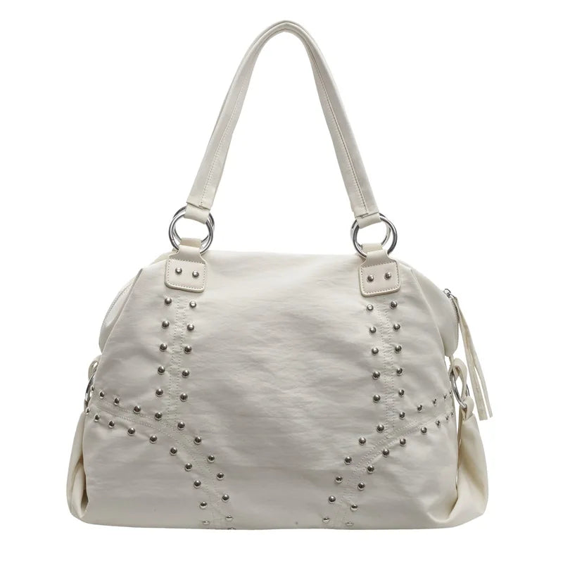 Women's Nylon Rivet Tote Bag – Large Shoulder Commuter Handbag