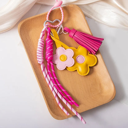 Flower Keychain PU Leather Bag Charm & Car Keyring
