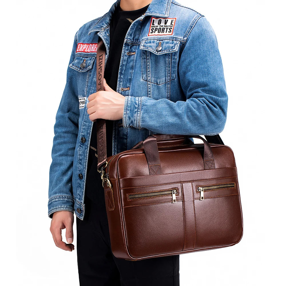15-Inch Genuine Leather Men's Laptop Briefcase Bag