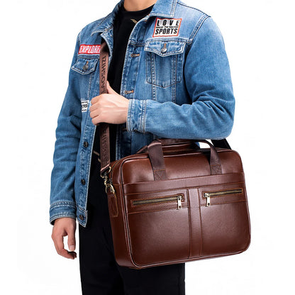 15-Inch Genuine Leather Men's Laptop Briefcase Bag