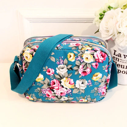 Floral Canvas Crossbody Bag for Women – Rose Print Shoulder Bag