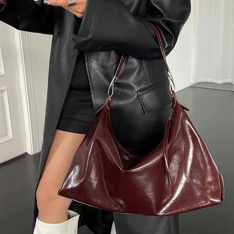 Large Leather Tote Bag for Women – Vintage Aesthetic Shoulder Bag