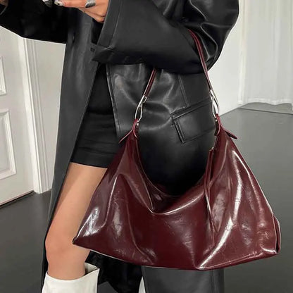 Large Leather Tote Bag for Women – Vintage Aesthetic Shoulder Bag