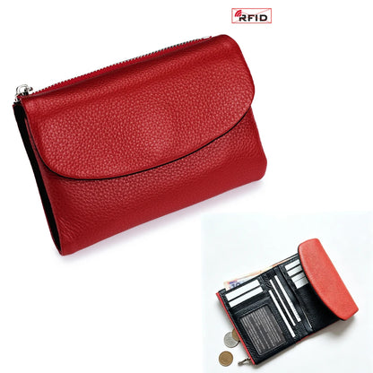 Trifold Genuine Leather Wallet for Women – Two-Tone Purse Organizer