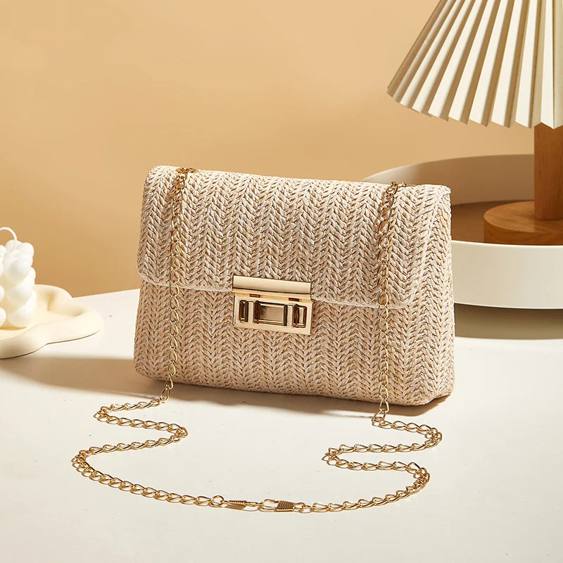 Straw Woven Crossbody Bag for Women – Handmade Beach Shoulder Clutch