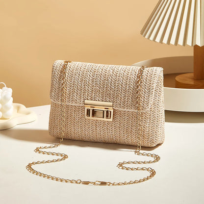 Straw Woven Crossbody Bag for Women – Handmade Beach Shoulder Clutch