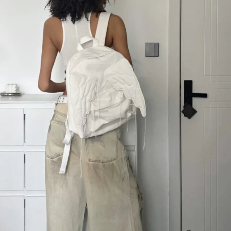 Y2K Angel Wing Canvas Backpack for Women
