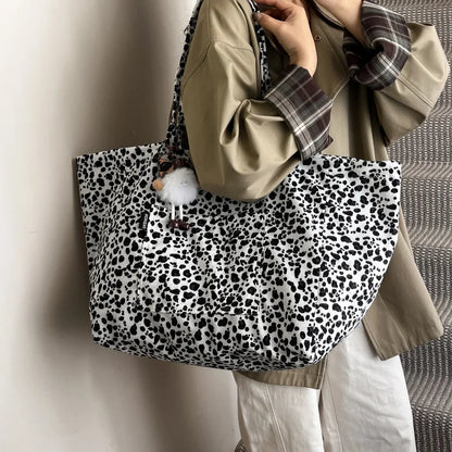 Leopard Print Canvas Tote Bag – Large Capacity Shoulder Handbag for Women