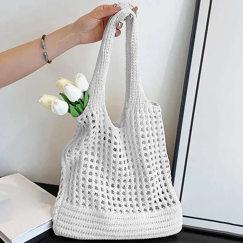 Crochet Tote Bag for Women – Large Hollow Knit Shoulder Bag