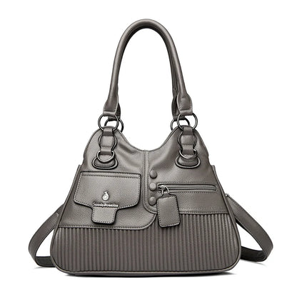 Vegan Leather Tote Handbag with Multi-Pocket & Crossbody Strap